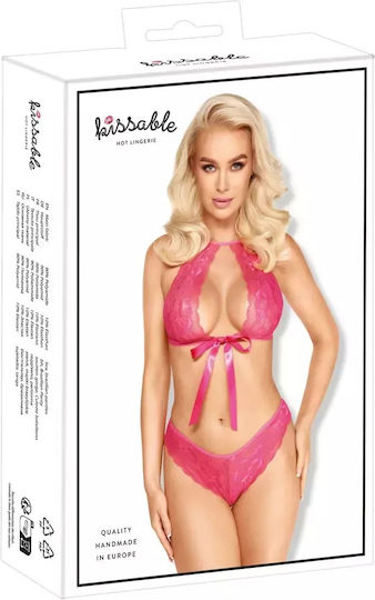 Kissable Rosa Spitze 2-Teile-Set Satin Schleife L XL