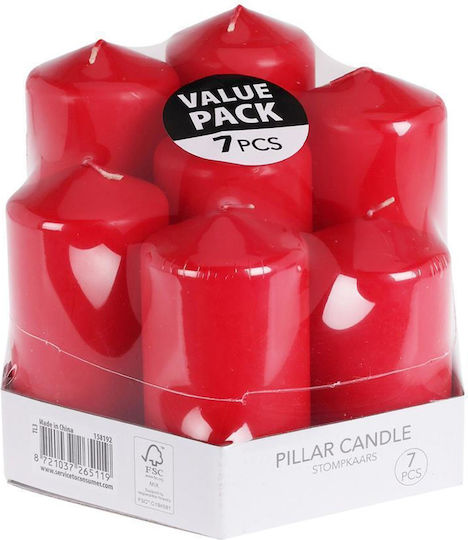 Set 7 Red Unscented Candles Various Sizes