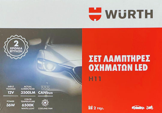 Wurth Λάμπες Αυτοκινήτου & Μοτοσυκλέτας H11 H11 LED 6500K Ψυχρό Λευκό 12V 36W 2τμχ