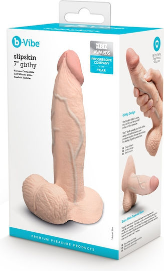 b-Vibe Γυάλινο Dildo με Όρχεις και Βεντούζα Flesh 15cm