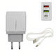 Treqa Charger with 2 USB-A Ports and USB-C Port and Cable USB-C Whites (GT-223)