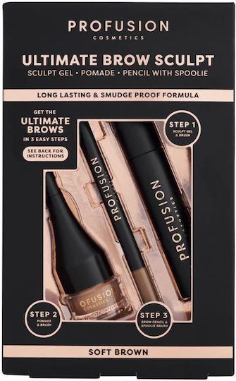 Profusion Cosmetics Σετ Μακιγιάζ Φρυδιών Soft Brown 3τμχ