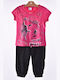 Kids Sweatpants Set Fuchsia-black 2pcs