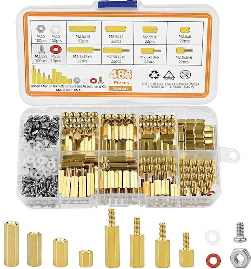 Hexagonal Spacers Set M2.5 Female-female Female-male 486 Pieces Metal Plastic Washers Motherboard Pcb Raspberry Pi