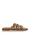 Leather Women's Flat Sandals in Tabac Brown Color