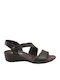 Leder Flache Sandalen für Damen Anatomisch mit Riemen in Schwarz Farbe