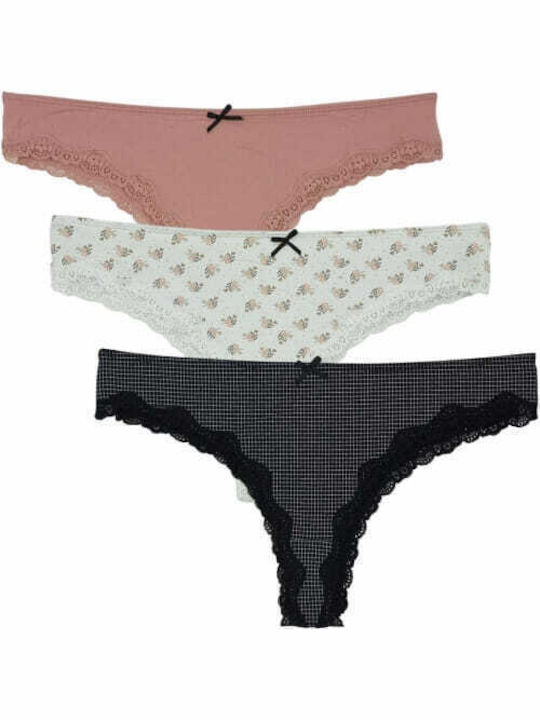 Βαμβακερά Femei Slip 3Pack cu Dantelă Multicolour