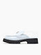 Leder Mules mit Absatz in Blau Farbe