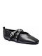 Leather Pointy Ballerinas With strap Black