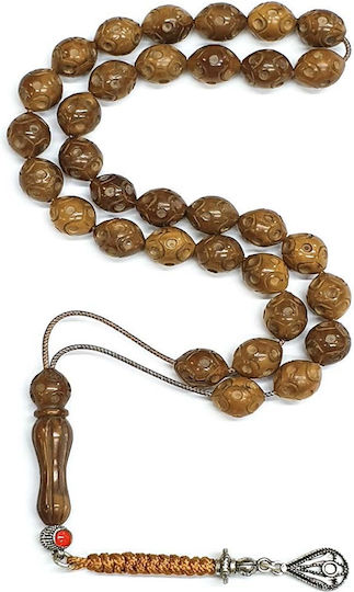 Roloi Komboloi Graven Worry Beads with 33 Beads Brown 37cm