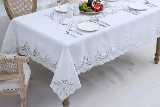 Liolios Home Tischtuch Leinen Pls-7b027 White 160x260cm