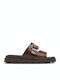 Leather Women's Flat Sandals Brown