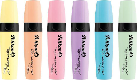 Set 6 Pelikan 490 Highlighters Pastel Colors Yellow Orange Pink Purple Blue Green