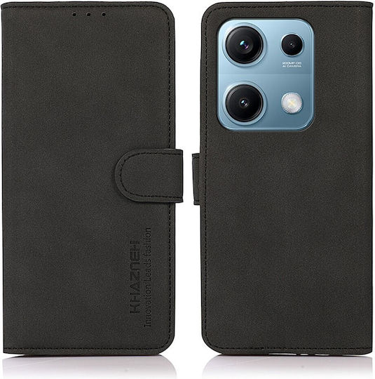 Khazneh Litchi Skin Texture Back Cover Leather Magnetic Black (Redmi Note 14S)