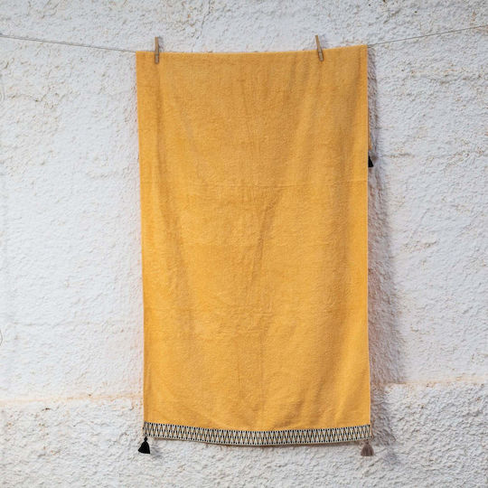 White Fabric Beach Towel Cotton Yellow 80x160cm.