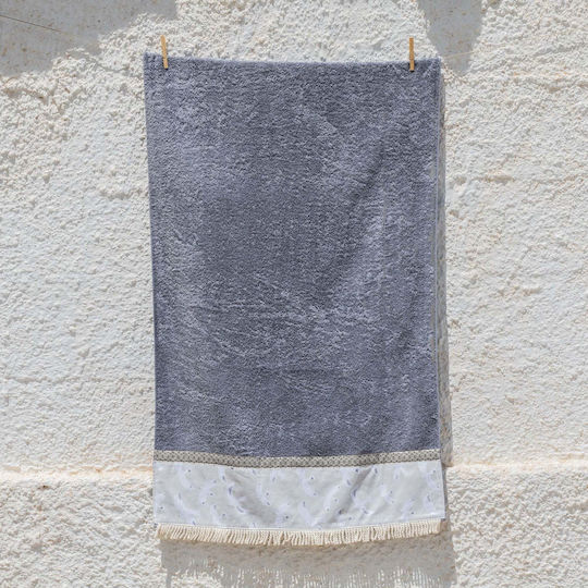 White Fabric Πετσέτα Θαλάσσης Βαμβακερή Γκρι 80x160εκ.