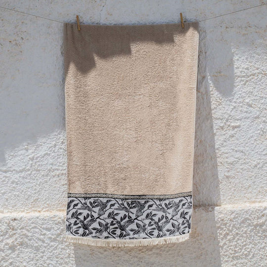 White Fabric Beach Towel Cotton Beige 80x160cm.