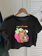 Kinder-Crop-Top Kurzarm Schwarz