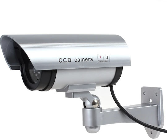 Fake Surveillance Camera Outdoor Indoor Flashing Red LED 360°/90° Rotation Waterproof AA Batteries Silver