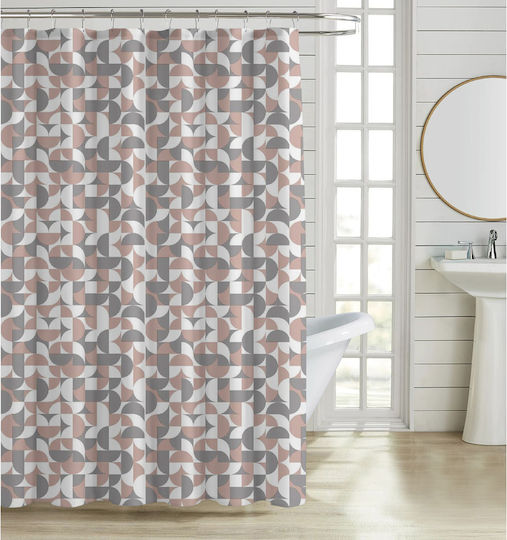 Ankor Geometric Κουρτίνα 180x200cm Ροζ Και Γκρι 846238