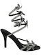 Fabric Sandals with Strass Black