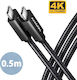 Axagon Braided USB 3.2 Video Cable USB-C male - USB-C 100W PD Μαύρο 0.5m