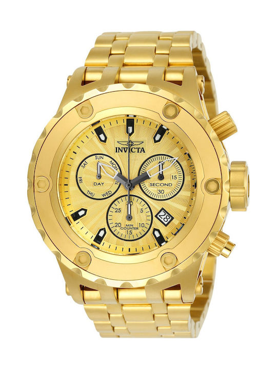 Invicta Ανδρικό Ρολόι 52mm Μπαταρίας με Χρυσό Μεταλλικό Μπρασελέ