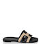 Leather Women's Flat Sandals in Black Color