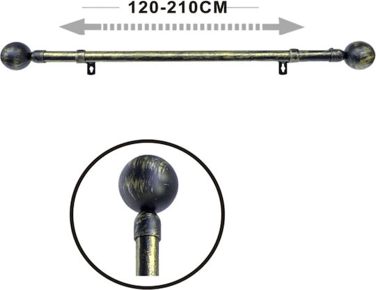 Tpster Μεταλλικό Κουρτινόξυλο Μονό Φ16mm 120εκ. Μάυρο-χρυσό 32939