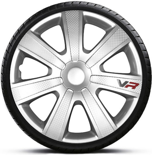 Car Hubcaps 14 Inches Vr Carbon Silver 1 Piece 140441s