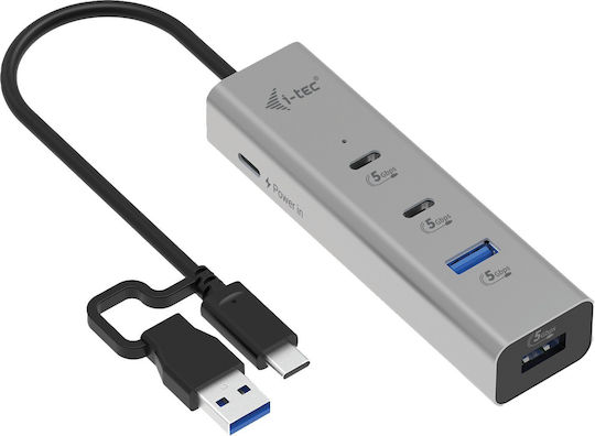i-tec Hub 4 Θυρών USB 2.0 με σύνδεση USB-C Ασημί