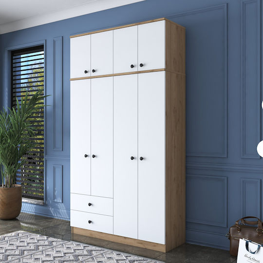 Τετράφυλλη Ντουλάπα με Πατάρι 120x42.5x216.8cm Walnut White