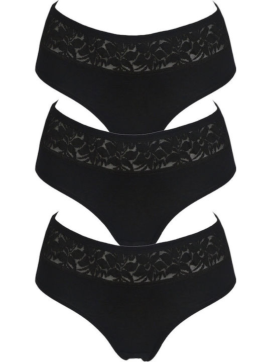Hohe Taille Damen Slip 3Pack mit Spitze Black