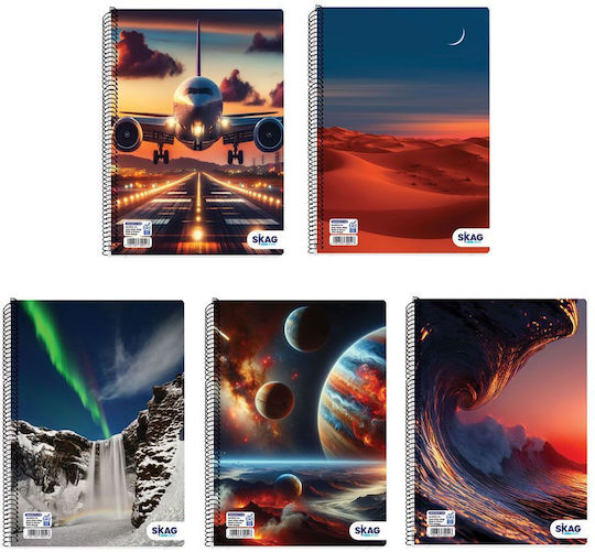 Skag Spiral Caiet Cu dungi A4 5 de Subiecte 1buc (desene și modele diverse)