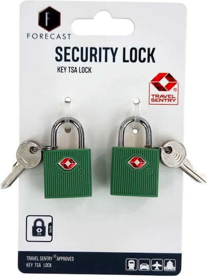 Forecast Padlock Brass with Key with TSA Certification Green 2pcs