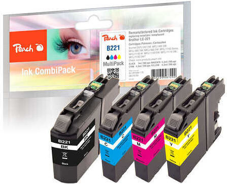 Peach Πακέτο Συμβατών Μελανιών Εκτυπωτή InkJet Brother LC-221VALBP 350 Σελίδων Πολλαπλό (Color) 1τμχ