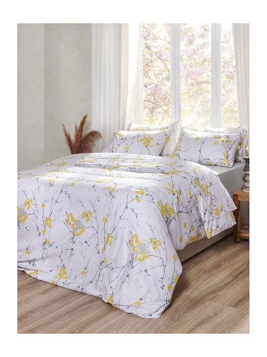 Peiraiki Patraiki Duvet Cover Set Cotton Queen with 2 Pillowcases 230x250 Exotic Flower Yellow