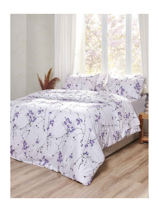 Peiraiki Patraiki Cotton Duvet Cover Set Double With 2 Pillowcases 230x250cm Exotic Flower Lilac
