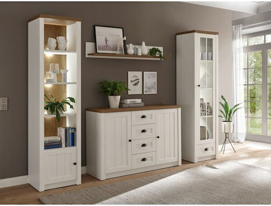 Wohnzimmer TV-Einheit Etrdora 122 Weiß mit Vitrine & Beleuchtung