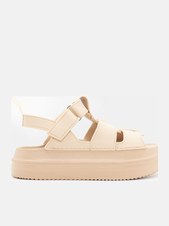 Flache Sandalen für Damen Flatforms in Beige Farbe
