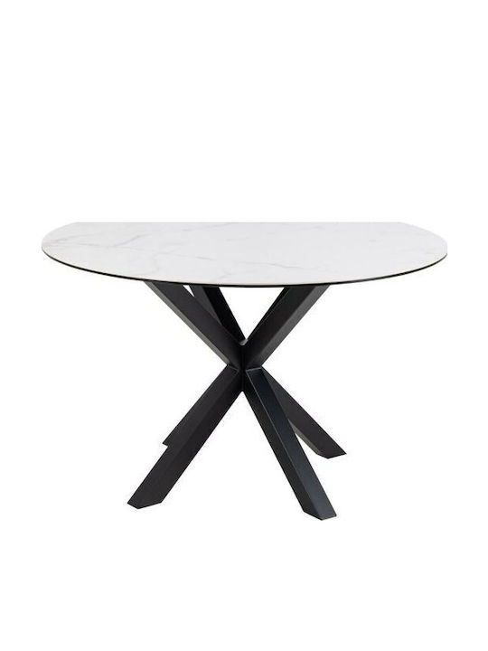 Norsica 780 Round Table Dining Room with Glass Surface White Marble, Black 76x76cm