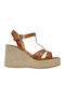 Women's Leather Platform Shoes Tabac Brown