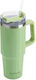 Muitomas Handled Tumbler Thermos Plastic 900ml Green with Straw and Handle