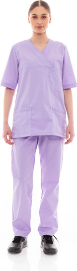 IdealPress Scrub Unisex Σετ Ιατρικό Παντελόνι και Μπλούζα Λιλά από Βαμβάκι και Πολυεστέρα