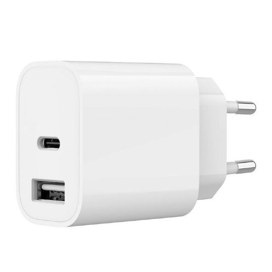 Gembird Charger Without Cable with USB-A Port and USB-C Port 12W Power Delivery Whites (TA-UC-2AC12-01)