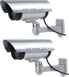 Set 2 Nextly Fake Surveillance Cameras Outdoor Indoor Use Flashing Red Led 360°/90° Rotation Waterproof Aa Batteries Silver