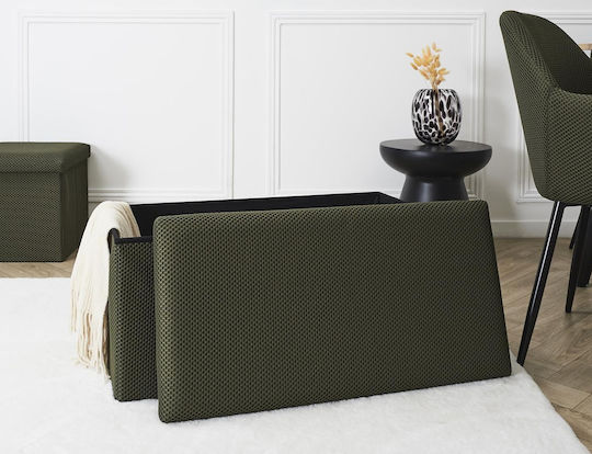 Bench Stool With Storage Space Upholstered In Khaki Fabric 76x38x38cm