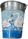 Decorative Metal Bucket Electrostatic White Height 17 Centimeters Base Φ10 Rim Φ15 Swans