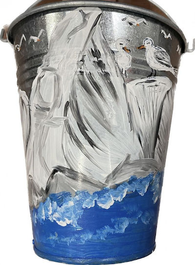 Decorative Metal Bucket Electrostatic White Height 17 Centimeters Base Φ10 Rim Φ15 Seagulls