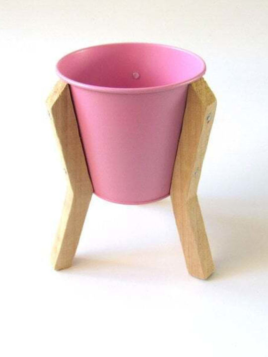 Pflanzentopf Zink 12×19cm Hölzernes Füße Rosa Pflanzentopf Zink 12×19cm Hölzernes Füße Rosa